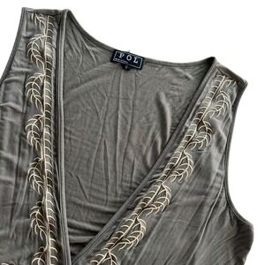 POL Womens S Olive Green Embroidered Sleeveless Tie Front Boho Festival Vest Top